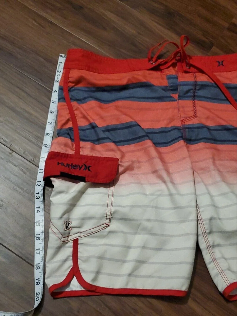 Hurley Red, Blue & White Gradient Stripe Boardshorts